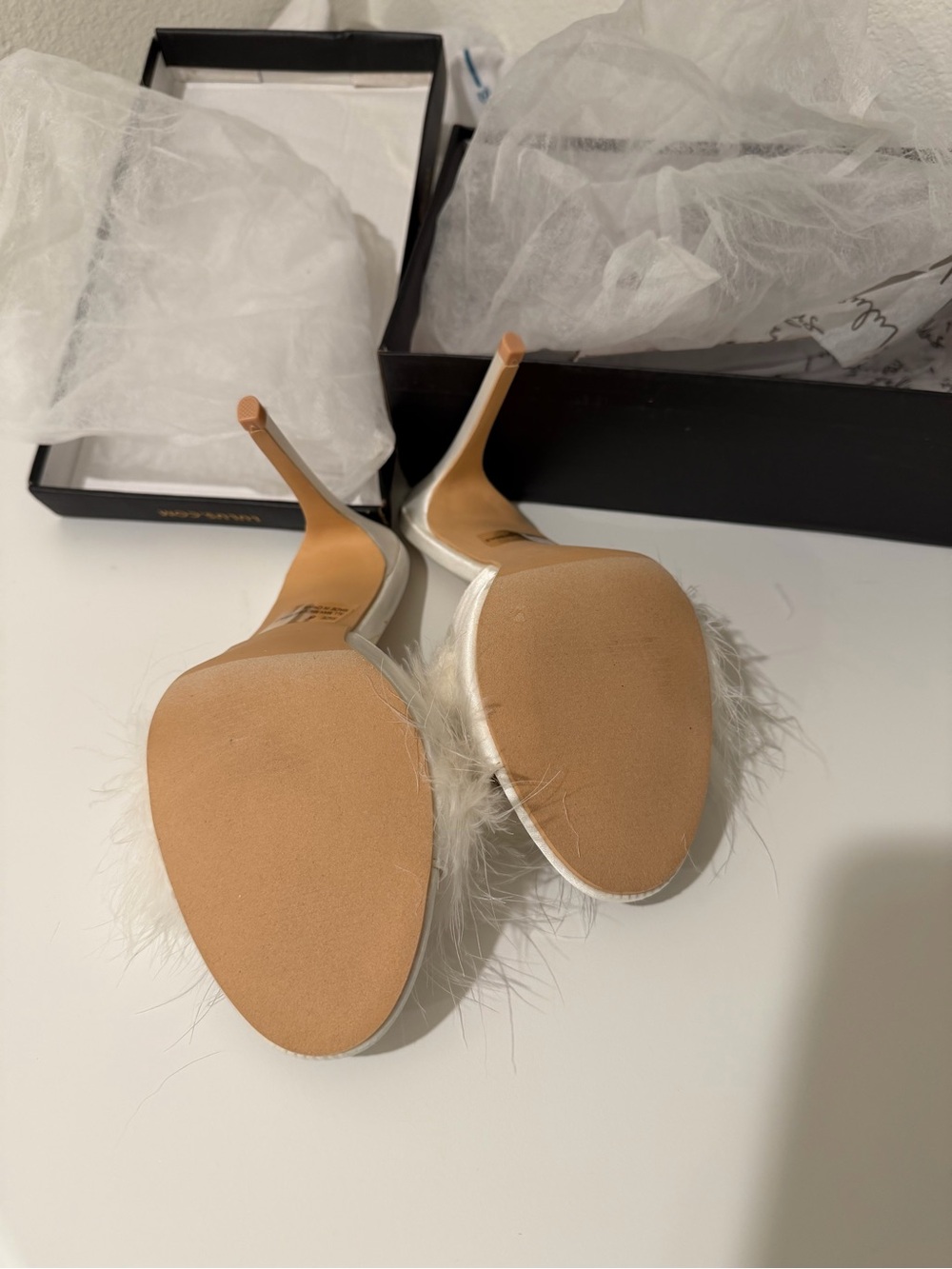 Lulu's White Feather Slide Heels - Picture 6 of 7